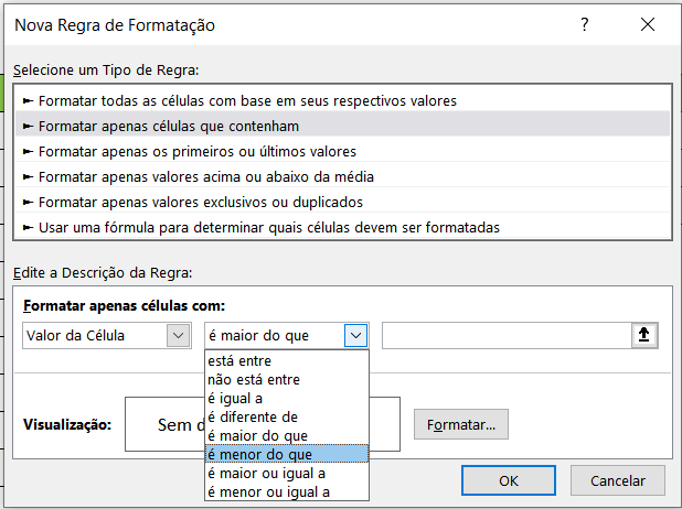 Nova regra de formatação lista suspensa