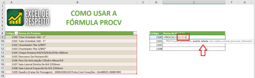 procv matriz tabela