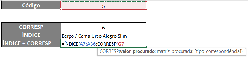 Índice corresp valor procurado