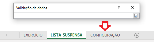 Validação de dados campo fonte seta selecionar planilha