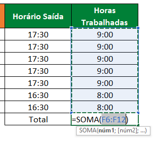 CALCULAR HORAS ATALHO SOMAR