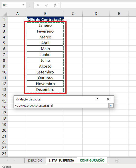 Validação de dados campo fonte planilha lista selecionada