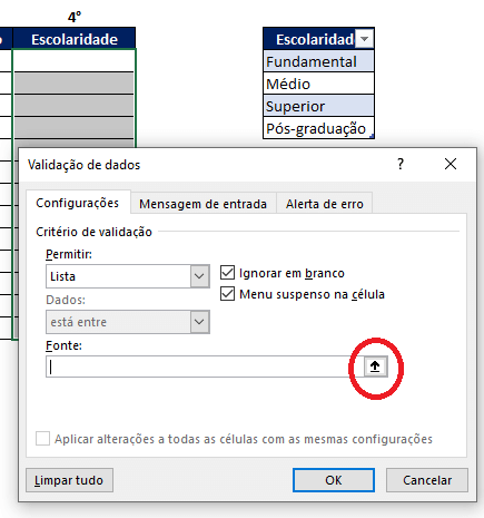 Guia Dados Validação de dados fonte