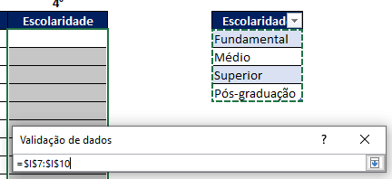 Guia Dados Validação de dados fonte tabela