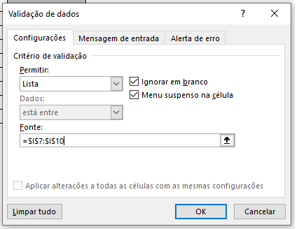 Guia Dados Validação de dados clicar em ok