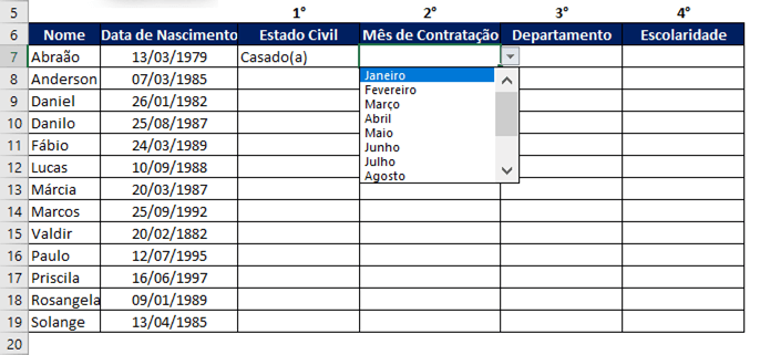 Lista Suspensa Validação de dados segunda forma completa