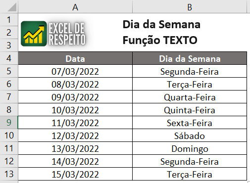 dia da semana função texto e primeira maiúscula resultado