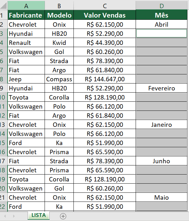 CÉLULAS EM BRANCO SELECIONADOS