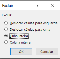 EXCLUIR LINHA INTEIRA