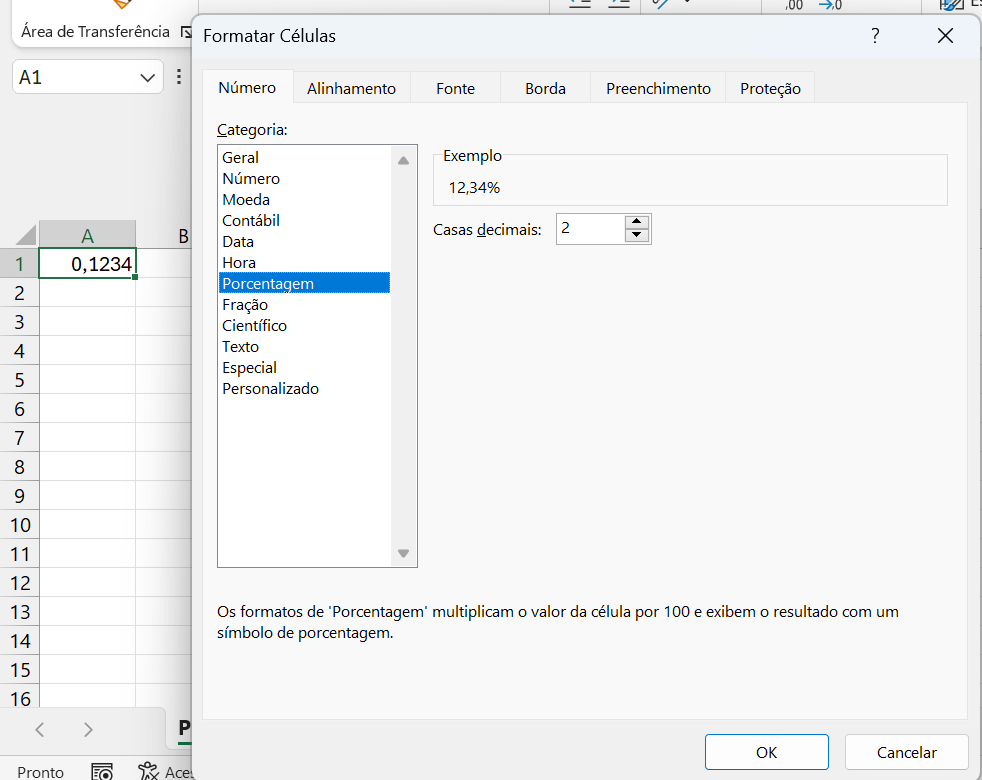 Formatar células porcentagem no Excel