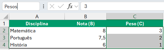 Nomear Intervalo no Excel - Pesos
