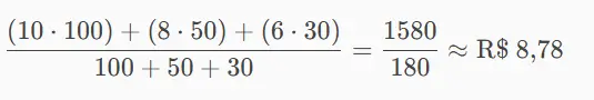 Resultado Média Ponderada Finanças no Excel