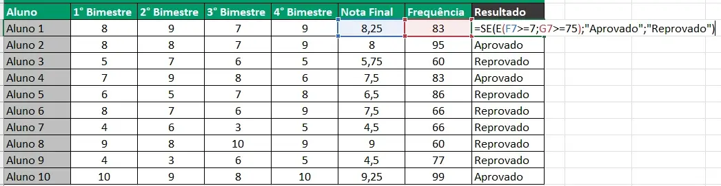 Planilha com Exemplo 5 Combinando SE com Outras Funções do Excel