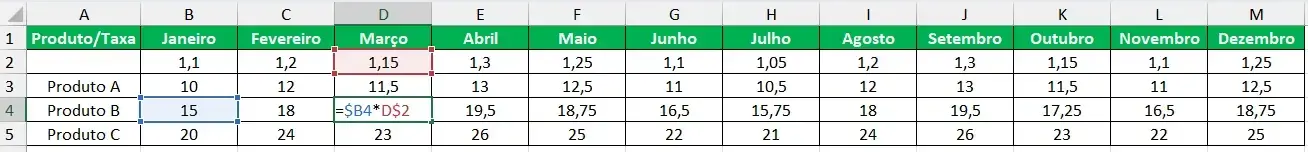 Planilha Com Exemplo 1 de referência mista